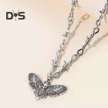 Женское ожерелье Мотылек Скелет Кулон Шип Хип-Хоп Полый Готический Сплошной цвет Нержавеющая сталь Регулируемая длина Износостойкое полированное украшение на шею античный серебряного