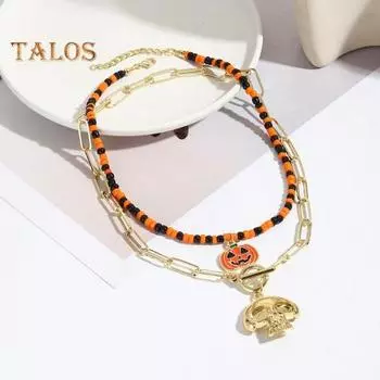 Женское ожерелье на Хэллоуин, колье-паук, летучая мышь, череп, подвеска в виде тыквы, цепочка в темном стиле, двухслойное колье для косплея, украшения на шею E