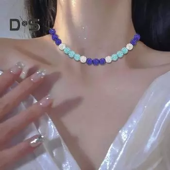 Женское ожерелье, регулируемая удлиненная цепочка со стразами, керамика, глиняные бусины, одинаковый цвет, повседневная одежда, колье, украшения на шею