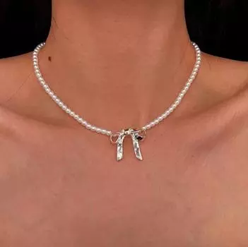 Женское ожерелье с бантом из жемчуга и кулоном «Джокер», элегантное модное ювелирное изделие «Джокер»