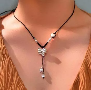 Женское ожерелье с бантом в стиле ретро, ниша, ручное плетение из веревки, ожерелье, темперамент, модные украшения