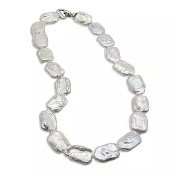 Женское ожерелье с белым натуральным пресноводным жемчугом, ожерелье с прямоугольным жемчугом в стиле барокко, ожерелье на заказ, винтажное индивидуальное ювелирное изделие 42cm