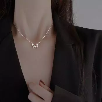 Женское ожерелье с бриллиантами в виде бабочки, темпераментная ключичная цепочка серебряный