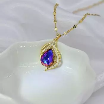 Женское ожерелье с цветным цирконием и каплями воды Женские аксессуары Premium Sense Simple из титановой стали Простая цепочка на ключицу