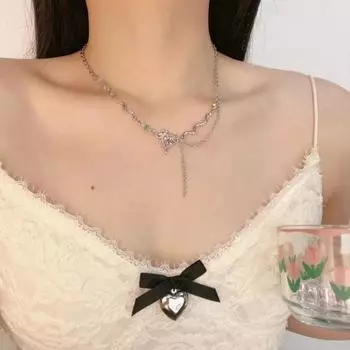 Женское ожерелье с цветным декором из горного хрусталя, нерегулярный камень, полая цепочка, регулируемая удлиненная длина, крутая вечеринка для девочек, клубное ожерелье на ключице, ювелирные изделия на шею