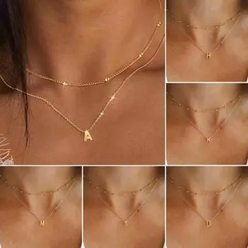 Женское ожерелье с двухслойной подвеской в виде буквы, регулируемое, с удлиненной полой цепочкой из нержавеющей стали M