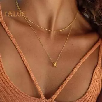 Женское ожерелье с двухслойной подвеской в виде буквы, регулируемое с удлиненной полой цепочкой из нержавеющей стали, женское ожерелье на ключицу, ювелирное украшение на шею M