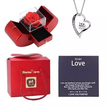 Женское ожерелье с футляром для хранения Сверхлегкое невыцветающее сверкающее ювелирное ожерелье Поздравительная открытка Сохраненная роза Подарок A