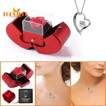 Женское ожерелье с футляром для хранения, сверхлегкое, невыцветающее, сверкающее ювелирное ожерелье, поздравительная открытка, подарок из консервированной розы A