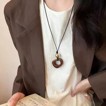 Женское ожерелье с геометрическим квадратным кулоном из бисера, длинное стильное ожерелье-свитер, универсальные аксессуары для одежды кофейный