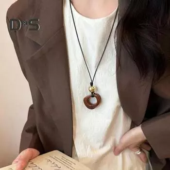 Женское ожерелье с геометрическим квадратным кулоном из бисера, длинное стильное ожерелье-свитер, универсальные аксессуары для одежды кофейный