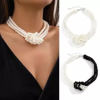 Женское ожерелье с гладким жемчугом, регулируемая длина, украшение из нержавеющей стали на шею, ювелирные изделия, подарок на день рождения, вечерние белый/чёрный