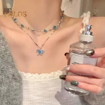 Женское ожерелье с искусственным кристаллом, однослойная/двухслойная подвеска в виде бабочки, регулируемая с увеличенной длиной, выпускной, вечеринка, шея, ювелирное украшение, свадебное колье A