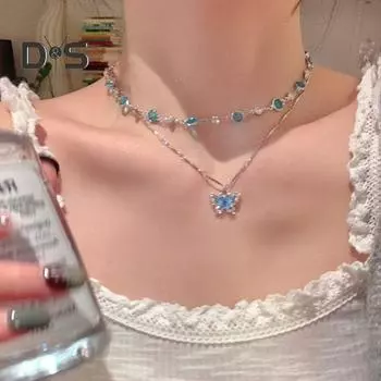 Женское ожерелье с искусственным кристаллом, однослойная/двухслойная подвеска в виде бабочки, регулируемая с увеличенной длиной, выпускной, вечеринка, шея, ювелирное украшение, свадебное колье A