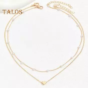 Женское ожерелье с искусственным жемчугом, подвеска в форме сердца, двухслойное женское ожерелье на ключицу, повседневное, для выпускного вечера, вечеринок, поездок на работу, украшения на шею 1