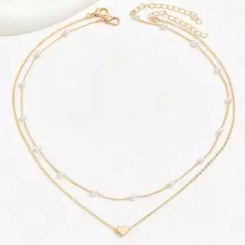 Женское ожерелье с искусственным жемчугом, подвеска в форме сердца, двухслойное женское ожерелье на ключицу, повседневное выпускное 1