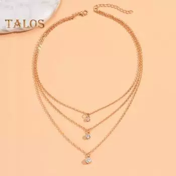 Женское ожерелье с круглым кулоном из горного хрусталя, три слоя, регулируемые, с увеличенной длиной, выпускной, вечеринка, шея, ювелирные изделия, свадебное ожерелье золотистый