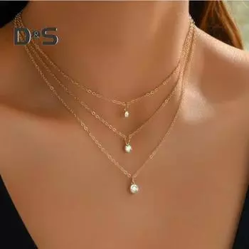 Женское ожерелье с круглым кулоном из горного хрусталя, три слоя, регулируемые, с увеличенной длиной, выпускной, вечеринка, шея, ювелирные изделия, свадебное ожерелье золотистый