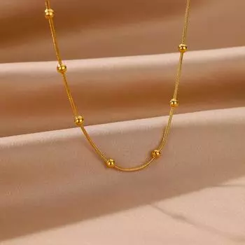 Женское ожерелье с круглыми бусинами в виде змейки из нержавеющей стали с покрытием из золота 18 карат и геометрическим узором