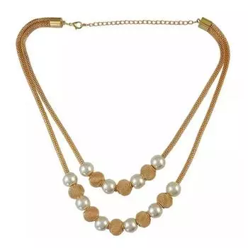 Женское ожерелье с круглыми подвесками в виде шариков из искусственного жемчуга с двойными слоями сетки и цепочкой
