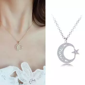 Женское ожерелье с кубическим цирконием, инкрустированное полумесяцем и звездой, ожерелье-цепочка, ювелирные изделия золотистый