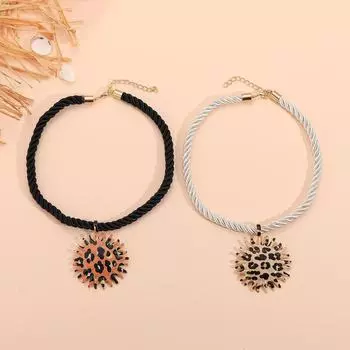 Женское ожерелье с леопардовым принтом и подвеской в виде ракушки, европейский и американский стиль 2024 г. чёрный