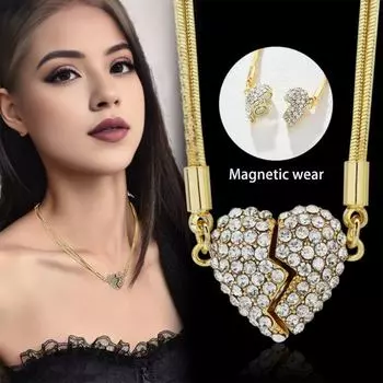 Женское ожерелье с магнитными стразами, сломанное регулируемое сердце, кулон одинаковой длины, гематитовая терапия, естественная боль в шее серебряный