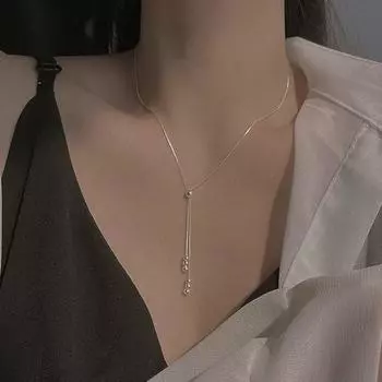 Женское ожерелье с металлическими бусинами и кисточками, регулируемая медная цепочка для ключицы, подарок для жены и подруги