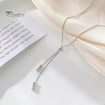 Женское ожерелье с металлическими бусинами и кисточками, регулируемая медная цепочка для ключицы, подарок для жены, девушки, украшения на шею для повседневной носки, свадеб, вечеринок серебряный