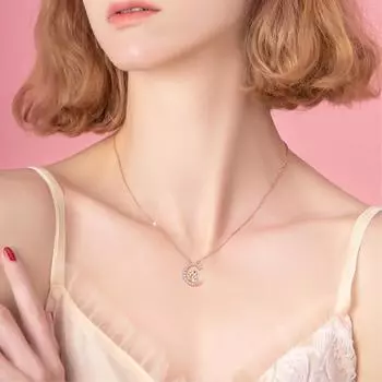 Женское ожерелье с милым кроликом и звездой, элегантное гипоаллергенное ожерелье со стразами и полумесяцем на ключице розового золота