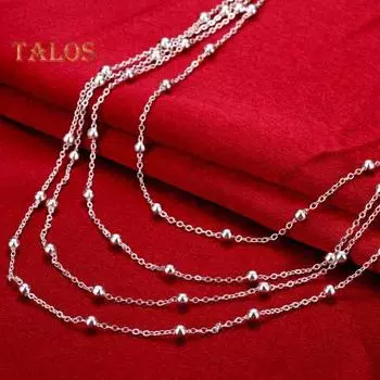 Женское ожерелье с многослойной цепочкой из бисера и полыми бусинами, ожерелье для свитера, повседневное, для выпускного вечера, украшения на шею серебряный