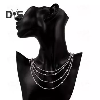 Женское ожерелье с многослойной цепочкой из бисера и полыми бусинами, ожерелье для свитера, повседневное, для выпускного вечера, украшения на шею серебряный