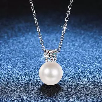 Женское ожерелье с муассанитом D цвета 0,3 карата, 8 мм, жемчужные подвески, 100% стерлинговое серебро 925 пробы, свадебные украшения, элегантная цепочка