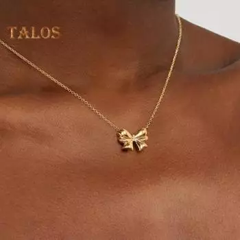 Женское ожерелье с подвеской-бантом из горного хрусталя, регулируемое, с удлиненной полой цепочкой, женское ожерелье на ключицу, ювелирное украшение на шею 2