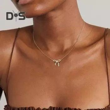 Женское ожерелье с подвеской-бантом из горного хрусталя, регулируемое, с удлиненной полой цепочкой, женское ожерелье на ключицу, ювелирное украшение на шею 2