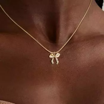 Женское ожерелье с подвеской-бантом из горного хрусталя, регулируемое, с удлиненной полой цепочкой, женское ожерелье на ключицу, ювелирное украшение на шею 3