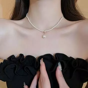 Женское ожерелье с подвеской, гладкая искусственная жемчужина, удлиненная цепочка, регулируемая длина, ювелирные изделия для шеи, ожерелье для выпускного вечера, свадьбы, ключицы, колье белый