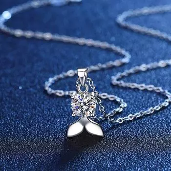 Женское ожерелье с подвеской из стерлингового серебра S925, 1 карат GRA VVS1, ожерелье с муассанитом, бриллиантами, русалкой, ювелирные изделия, подарок для женщин и девочек 1CT Moissanite