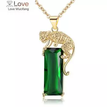 Женское ожерелье с подвеской из зеленого квадратного циркония, ожерелье с леопардовым принтом, модные ювелирные украшения зелёный