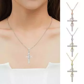 Женское ожерелье с подвеской-крестом с восьмеркой, регулируемая длина, полированный сплав, день рождения золотистый/серебряный