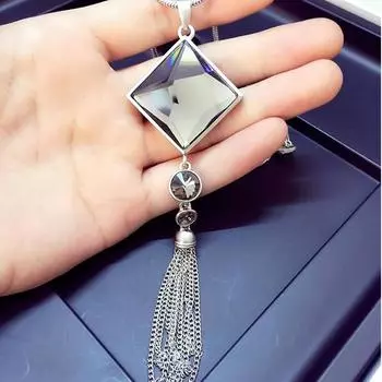 Женское ожерелье с подвеской, квадратная большая капля, кристалл, длинная цепочка, свитер с кисточкой 72cm