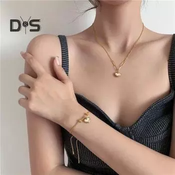 Женское ожерелье с подвеской в форме сердца, браслет с полой цепочкой, ожерелье с ключицей, гальванизированный сплав, повседневные серьги-гвоздики, ювелирные изделия для выпускного вечера, вечеринки, поездок на работу C