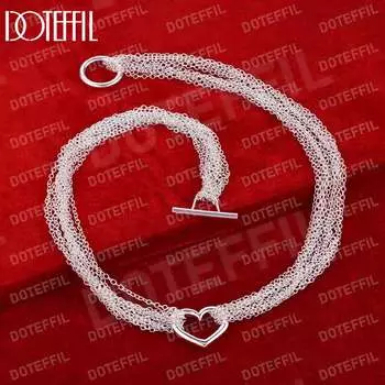 Женское ожерелье с подвеской в форме сердца из стерлингового серебра 925 пробы, модные свадебные украшения 45CM