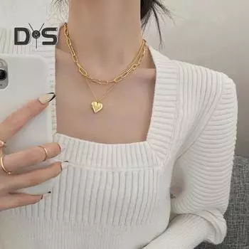 Женское ожерелье с подвеской в форме сердца, двухслойное, в стиле хип-хоп, полированное, регулируемое, для клубной вечеринки, на шею