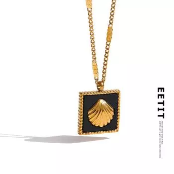 Женское ожерелье с подвеской в виде черной квадратной ракушки Eetit с воротником-стойкой из нержавеющей стали чёрный