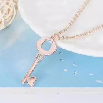 Женское ожерелье с подвеской в виде ключа, сплошное цветное выдалбленное цветное ожерелье из нержавеющей стали, украшение на шею, ювелирные изделия, женское ожерелье розового золота