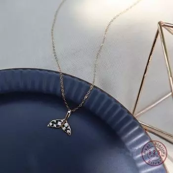 Женское ожерелье с подвеской в виде хвоста русалки из стерлингового серебра 925 пробы с кристаллами, простая нежная цепочка на ключицы в стиле девушки, ювелирные изделия 42cm+3cm золотой