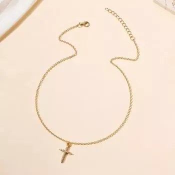 Женское ожерелье с подвеской в виде креста со стразами, полая цепочка, женское ожерелье на ключицу, повседневное, выпускное, вечернее, езда на работу, шея, ювелирные изделия золотистый