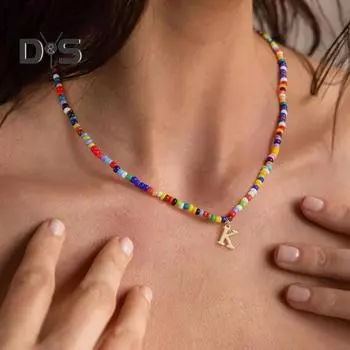 Женское ожерелье с подвеской в виде буквы, регулируемая удлиненная длина, в стиле ретро, этнический стиль, разноцветные рисовые бусины, гладкие шейные украшения, женское ожерелье с ключицей, подарок для лучшей подруги O золотистый