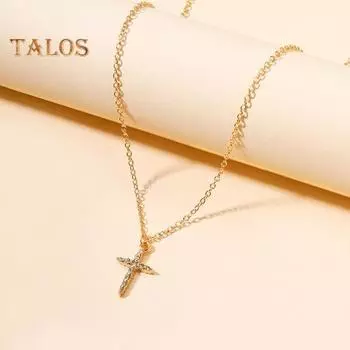 Женское ожерелье с подвеской в виде креста со стразами, полая цепочка, женское ожерелье на ключицу, повседневное, выпускное, вечернее, езда на работу, шея, ювелирные изделия золотистый